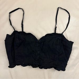 Aritzia Wilfred Black Linen Ruffles Cropped Blouse